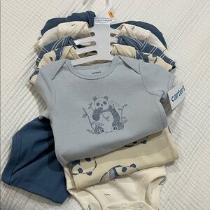 Carter's Blue and Cream Panda Bodysuit Collection